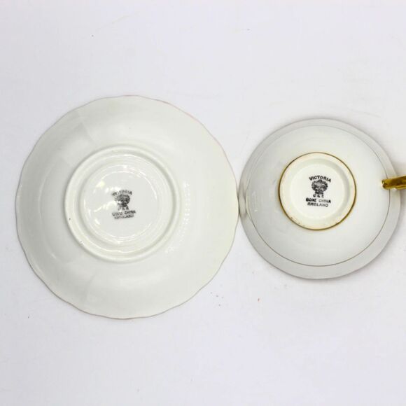 Vintage Victoria C&E Bone China Teacup & Saucer Pink Bubble Pattern Gold Gilt - Picture 3 of 6